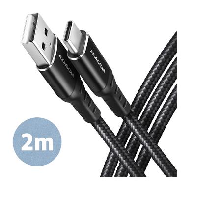 AXAGON BUCM-AM20AB, HQ kabel USB-C <-> USB-A, 2m, USB 2.0, 3A, ALU, oplet, černý