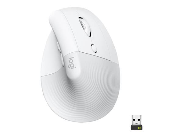 Logitech Lift Vertical Ergonomic Mouse - Bílá, 400-4000dpi, 6 tlačítek, bluetoot