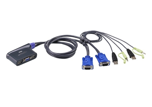 ATEN 2-port mini KVM USB, audio, 1,8m integrované kabely