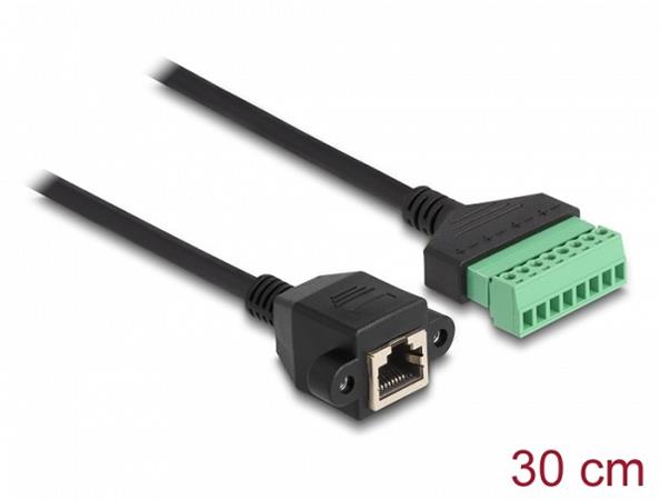 Delock Adaptér ze zásuvky kabelu RJ45 Cat.6 na svorkovnici, pro vestavbu, 30 cm,