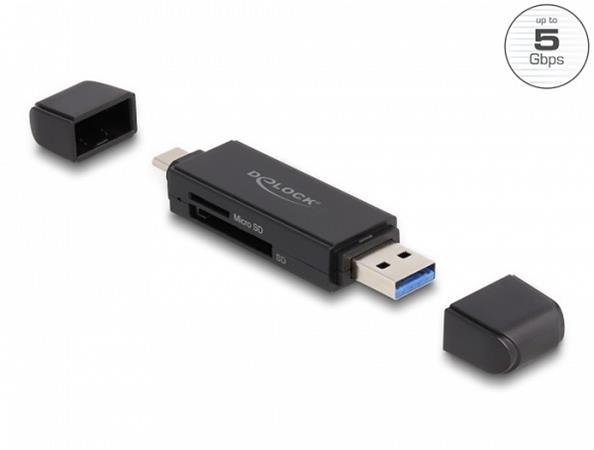 Delock SuperSpeed USB 5 Gbps čtečka karet USB Type-C™ / Typu-A pro paměťové kart