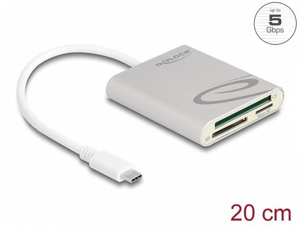 Delock USB Type-C™ čtečka karet pro paměťové karty Compact Flash, SD nebo Micro