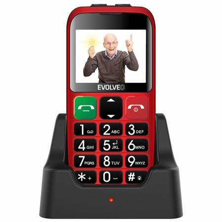 EVOLVEO EasyPhone EB, mobilní telefon pro seniory s nabíjecím stojánkem (červená