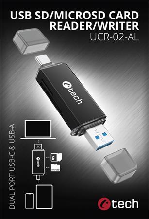 C-TECH Čtečka karet UCR-02-AL, USB 3.0 TYPE A/ TYPE C, SD/micro SD