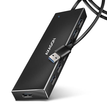 AXAGON HUE-F7A, 7x USB 3.2 Gen 1 ALU FLAT CHARGING hub, micro USB napájecí konek