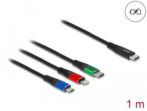Delock Nabíjecí kabel USB 3 v 1 USB Type-C™ na Lightning™ / Micro USB / USB Type