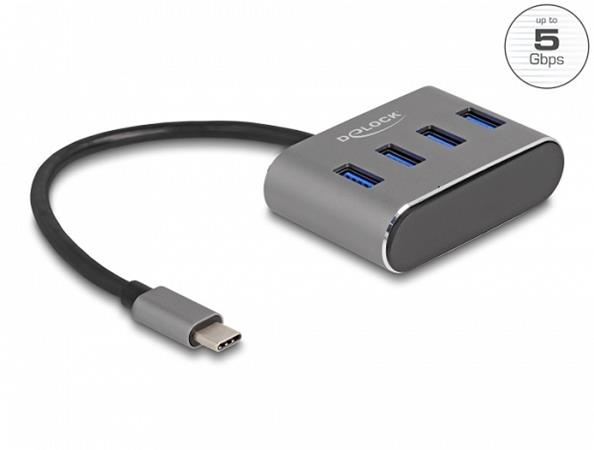 Delock 4 portový Hub USB 3.2 Gen 1 s konektorem USB Type-C™ – porty USB Typu-A n
