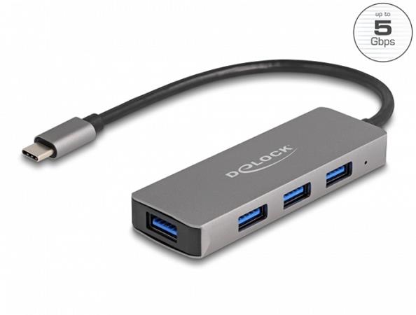 Delock 4 portový Hub USB 3.2 Gen 1 s konektorem USB Type-C™ – porty USB Typu-A n
