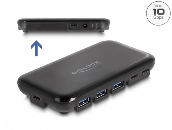 Delock 7 portový rozbočovač USB 3.2 Gen 2 se 4 porty USB Typu-A a 3 porty USB Ty
