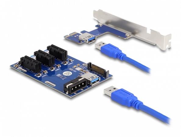 Delock Karta PCI Express Riser x1 na 3 x PCIe x1, s 50 cm USB kabelem