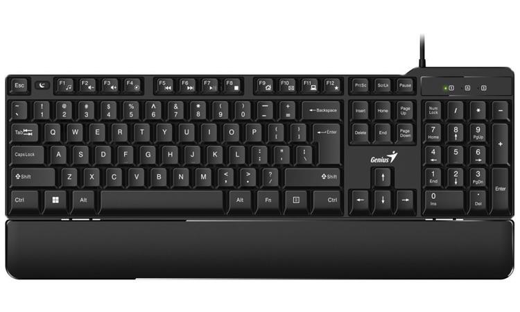 Genius KB-100XP, Klávesnice, drátová, ergo předložka, CZ+SK layout, USB, černá