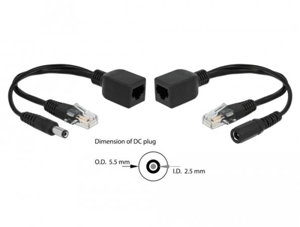 Delock Sada pasivního adaptéru PoE RJ45 DC 5,5 x 2,5 mm