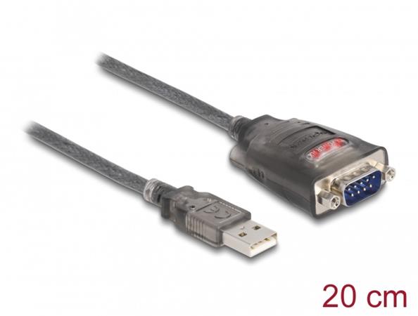 Delock Adaptér z USB 2.0 A na 1 x 9 pinový zástrčkový konektor RS-232 D-Sub s ma