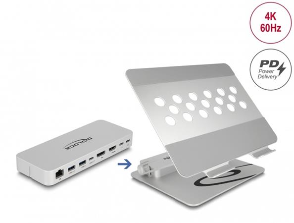Delock Držák tabletů a laptopů s integrovanou dokovací stanicí 4K - HDMI / Displ