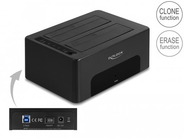 Delock Duální USB dokovací stanice pro 2 x HDD / SSD SATA s funkcemi klonování a