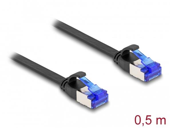 Delock RJ45 Plochý spojovací kabel ze zástrčky na zástrčku, Cat.6A, ohebný, 0,5