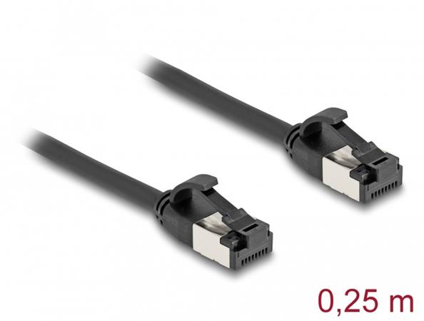 Delock Kabel RJ45 ze zástrčky na zástrčku, Cat.8.1, ohebný, 0,25 m, černý