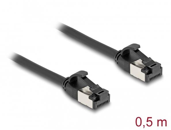 Delock Kabel RJ45 ze zástrčky na zástrčku, Cat.8.1, ohebný, 0,5 m, černý