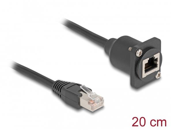 Delock Kabel RJ45 typu-D, ze zástrčky na zásuvku, Cat.5e, černý, 20 cm