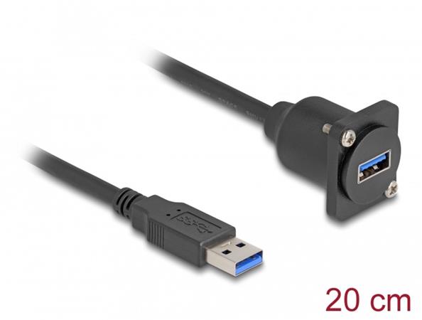 Delock Kabel typu-D, USB 5 Gbps ze zástrčky Typu-A na zásuvku Typu-A, černý, 20