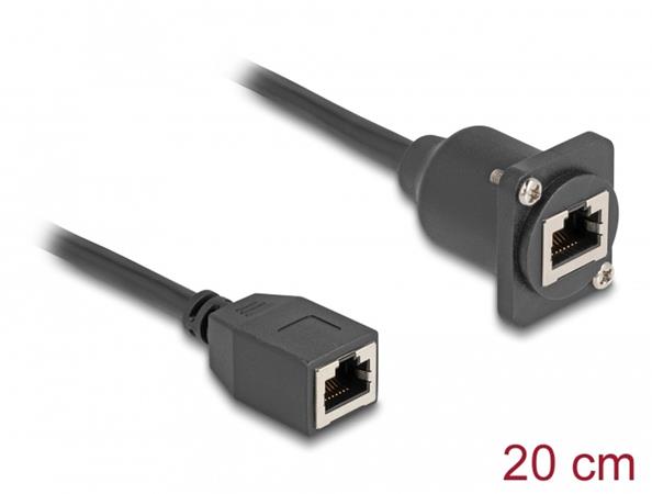 Delock Kabel RJ45 typu-D, ze zásuvky na zásuvku, Cat.5e, černý, 20 cm