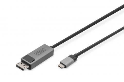DIGITUS 8K@30Hz. USB typu C na DP; kabelový adaptér HBR3; hliníkový kryt; Černá