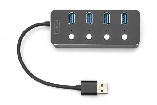 DIGITUS USB 3.0 Hub, 4 porty, přepínač Hliníkové pouzdro