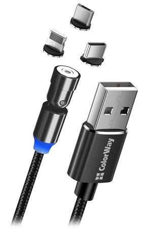 Colorway Nabíjecí Kabel 3v1 Lightning+MicroUSB+USB-C/ Magnetic/ 2.4A/ Nylon/ Mag