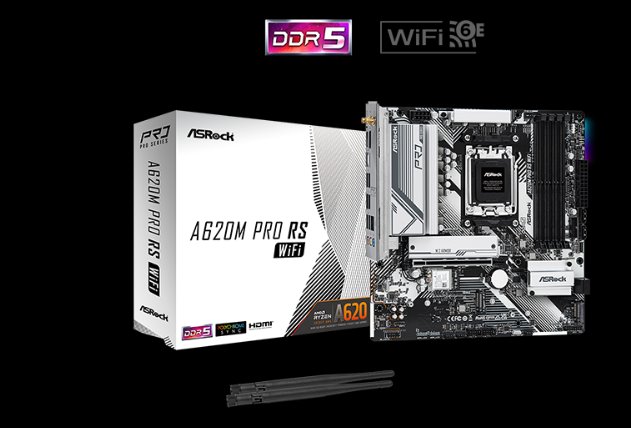 ASROCK MB A620M PRO RS WIFI (AM5, amd A620, 4xDDR5, PCIE 4.0, HDMI+DPort, 4xSATA