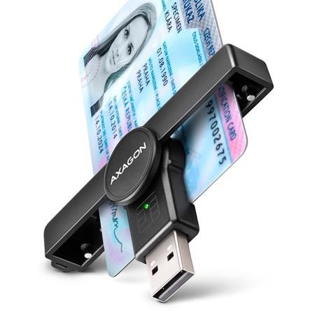 AXAGON CRE-SMPA Skládací kapesní USB-A čtečka kontaktních Smart karet. Vhodná pr