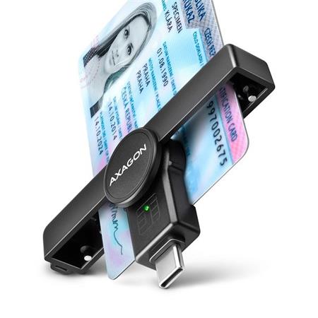 AXAGON CRE-SMPC Skládací kapesní USB-C čtečka kontaktních Smart karet. Vhodná pr