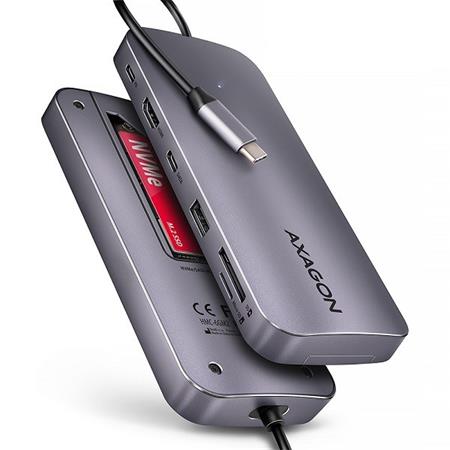 AXAGON HMC-6GM2 Multi portový USB-C 10Gbps hub. NVMe/SATA M.2, HDMI, čtečka kare