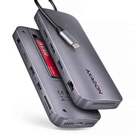 AXAGON HMC-12GM2 Multi portový USB-C 10Gbps hub. NVMe/SATA M.2, HDMI, čtečka kar