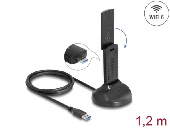 Delock Dvoupásmový Wi-Fi 6 WLAN USB adaptér AX1800 (1201 + 574 Mbps)