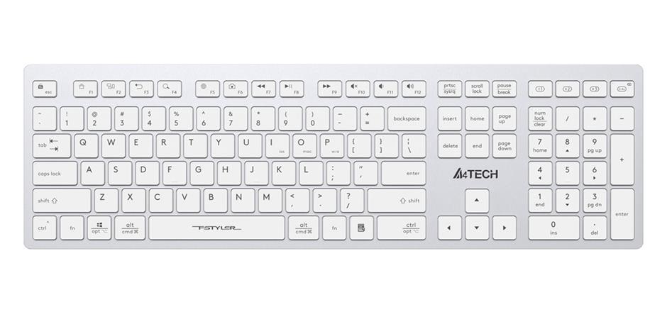 A4tech FBX50C, bezdrátová kancelářská klávesnice,BT/USB 2,4Ghz, bílá