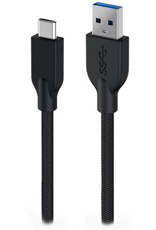 Genius ACC-A2CC-3A, Kabel, USB A / USB-C, USB 3.0, 3A, QC 3.0, opletený, 1m, čer
