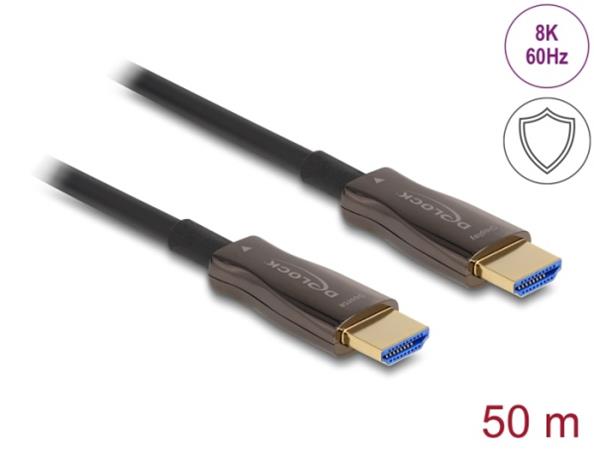 Delock Aktivní optický kabel HDMI s kovovým pancéřováním, 8K 60 Hz, 50 m