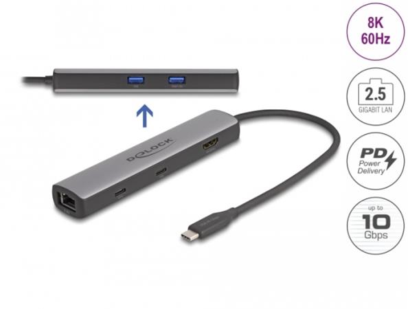 Delock Dokovací stanice USB 40 Gbps USB Type-C™ 8K - HDMI / USB 10 Gbps / 2,5 Gi