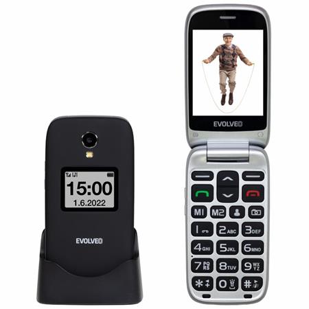 EVOLVEO EasyPhone FS, vyklápěcí mobilní telefon 2.8" pro seniory s nabíjecím sto