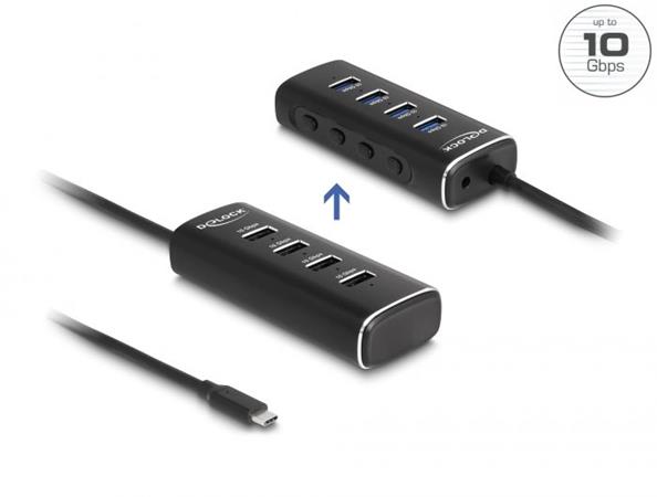 Delock 4 portový rozbočovač USB 10 Gbps s rozhraním USB Type-C™ a s konektorem,