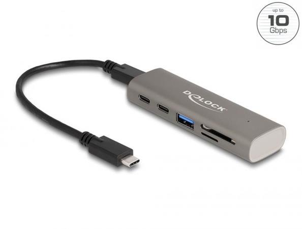 Delock 3 portový rozbočovač USB 10 Gbps včetně čtečky karet SD a Micro SD s kone