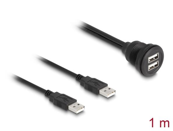 Delock Kabel USB 2.0, 2 x USB Typ-A zástrčky na 2 x USB Typ-A zásuvku, k vestavě