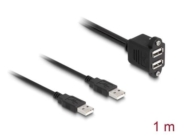 Delock Kabel USB 2.0, 2 x USB Typ-A zástrčky na 2 x USB Typ-A zásuvku, se šrouby
