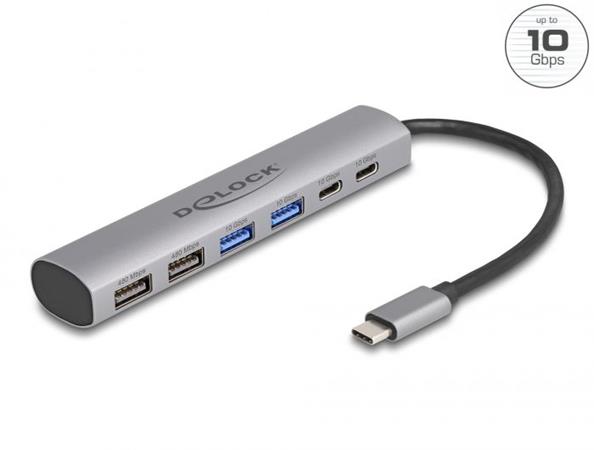 Delock 6 portový rozbočovač USB se 4 x zásuvkami USB Typu-A a se 2 x zásuvkami U