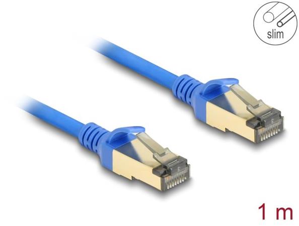 Delock Síťový kabel RJ45, Cat.8.1, F/FTP, tenký, 1 m, modrý