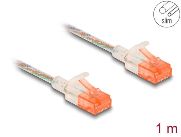 Delock Síťový kabel RJ45, Cat.6A, U/UTP, tenký, 1 m, transparentní