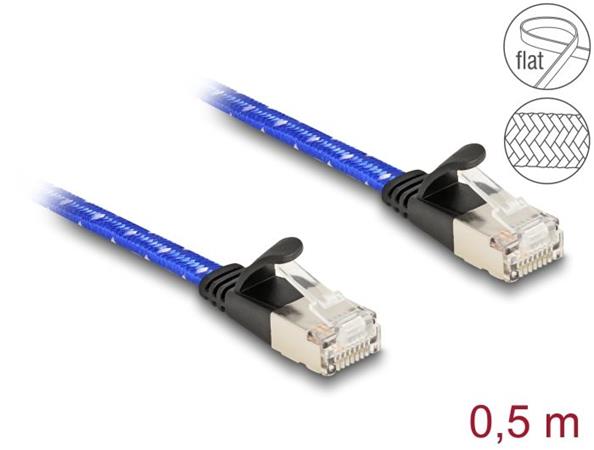 Delock Plochý síťový kabel RJ45, s pleteným opláštěním, Cat.6A, U/FTP, 0,5 m, mo