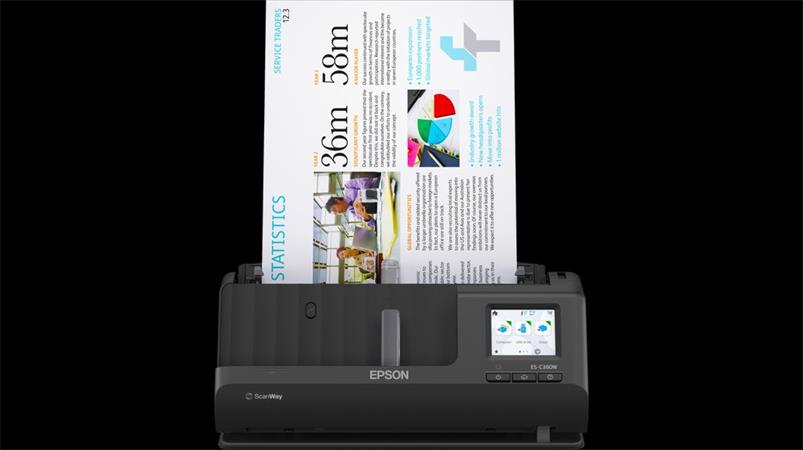 EPSON skener ES-C380W - A4/600x600dpi/USB/Wi-Fi/LAN/DADF