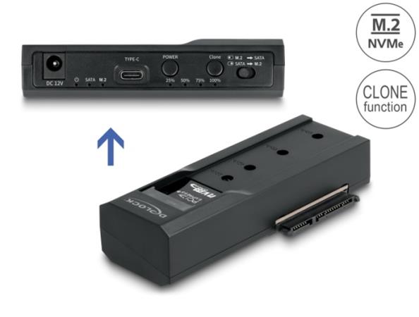 Delock Převodník USB Type-C™ pro 1 x SSD M.2 NVMe + 1 x SATA SSD / HDD s funkcí