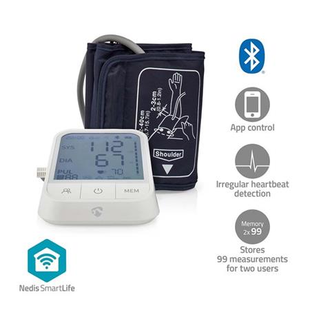 Nedis BTHBP10WT- SmartLife Monitor Krevního Tlaku| Rameno | Bluetooth | LCD Disp